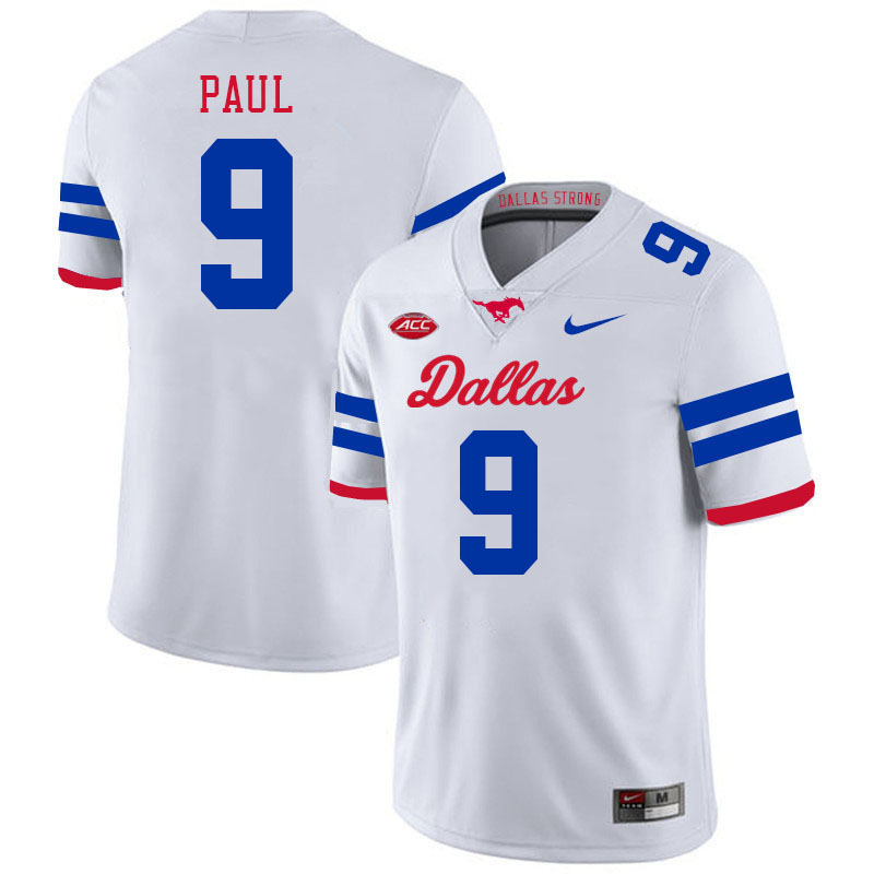 SMU Mustangs #9 Nelson Paul College Football Jerseys Stitched Sale-Alternate White